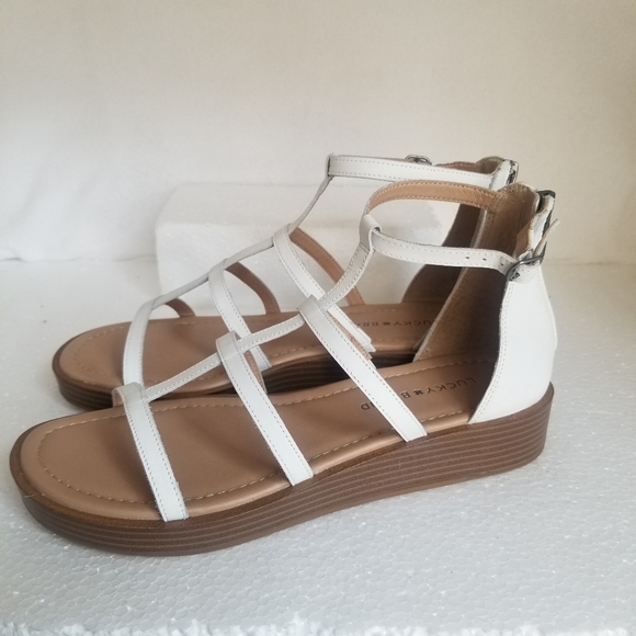 Lucky Brand | Shoes | Lucky Brand Ellian Flatform Wedge Gladiator Sandals Shoes In White Leather 